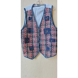 Vintage Victoria Jones Open‎ Woven V-Neck Grandma Embroidered Vest Size 16 XL